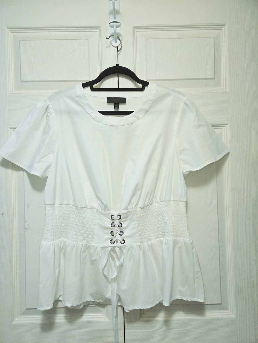 Lane Bryant White Lace-Up Peplum Top